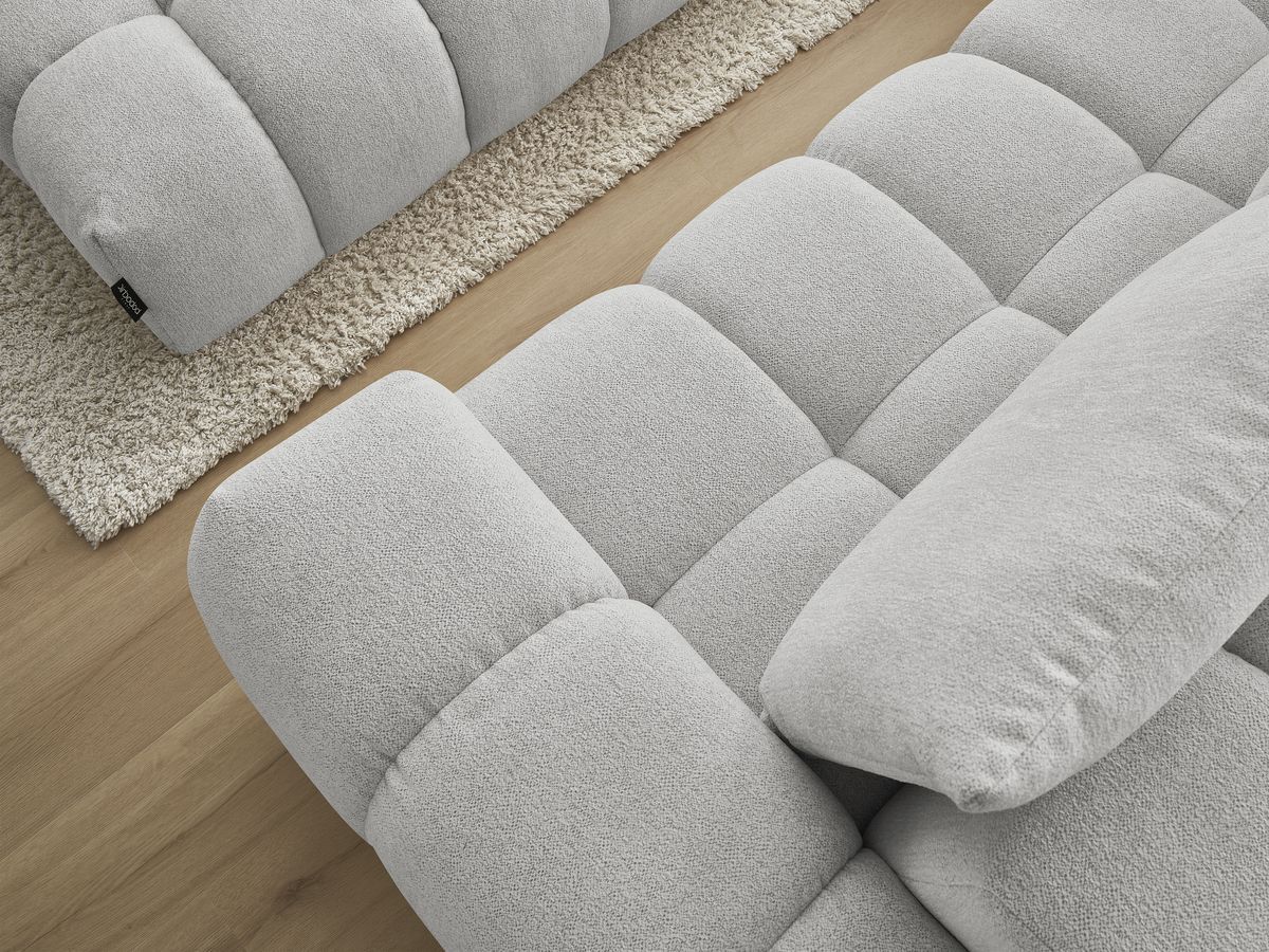 Bobochic Everest Ecksofa mit Schlaffunktion und Pouf, 4 Kissen Melange-Stoff Hellgrau Ecke links