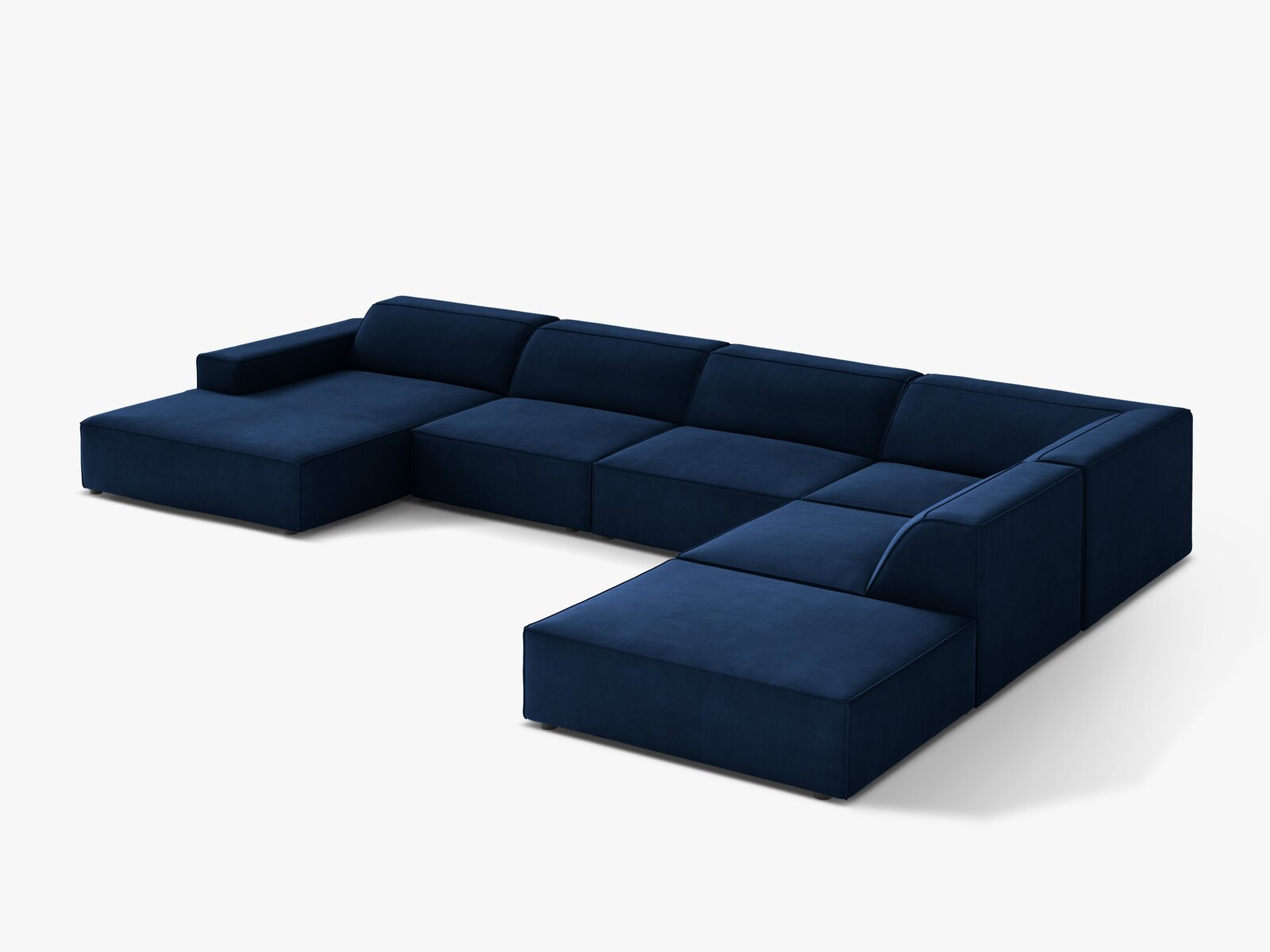 Micadoni Panorama-Ecksofa Jodie 7-Sitzer Rechts Samt Bluvel Königsblau
