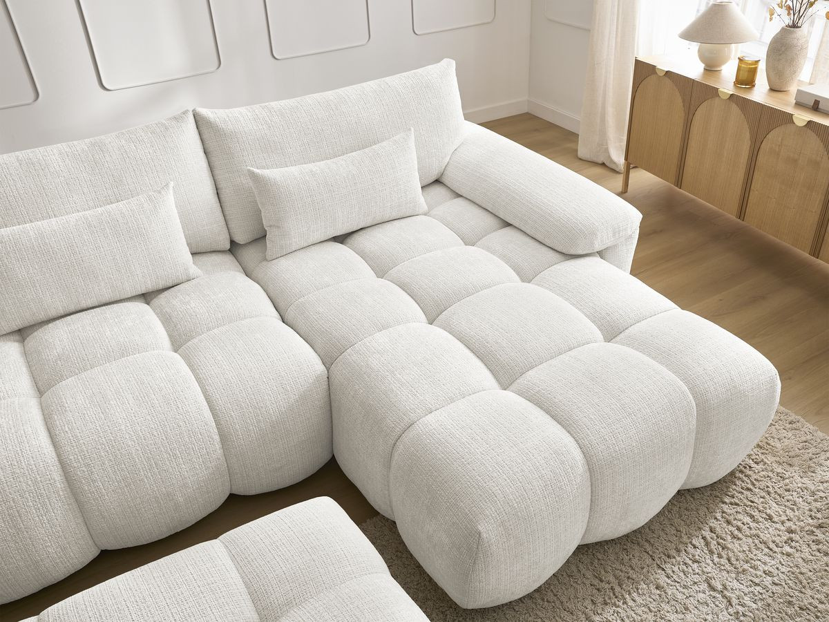 Bobochic Ivane Ecksofa mit Pouf Strukturstoff Weiß Ecke rechts