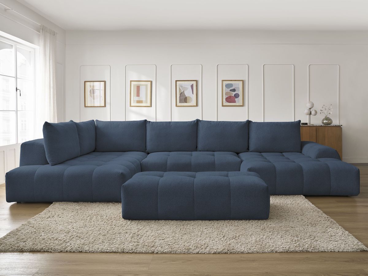 Bobochic Everest Wohnlandschaft mit Pouf, 6 Kissen Melange-Stoff Dunkelblau Ecke rechts