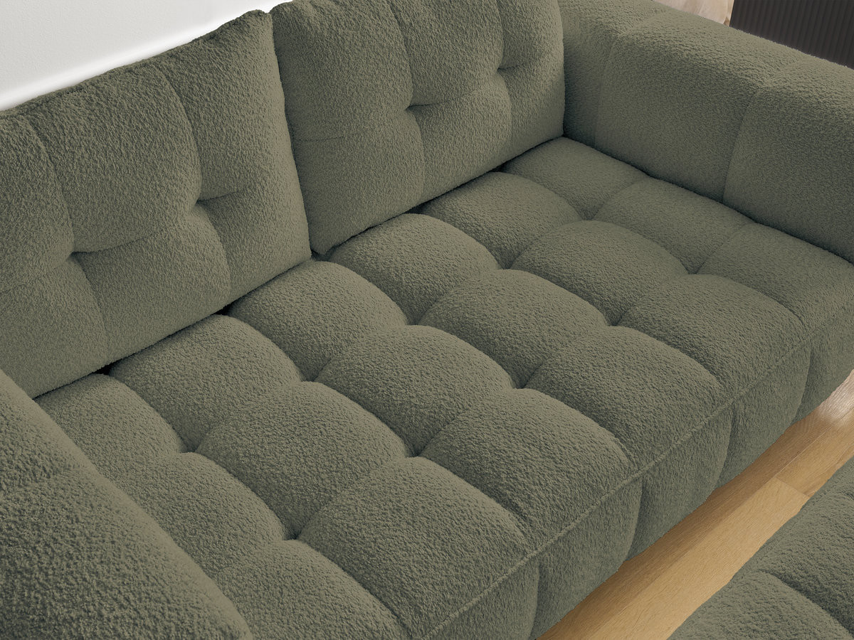 Bobochic Anis Sofa 2-Sitzer mit Pouf Bouclé-Stoff Grün