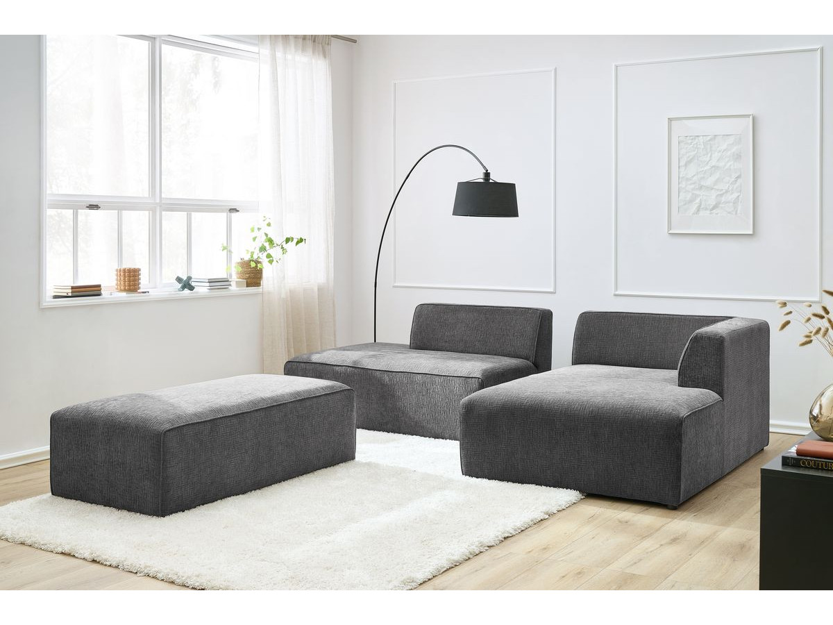 Bobochic Megeve Ecksofa mit Schlaffunktion und Pouf Strukturstoff Dunkelgrau Ecke rechts