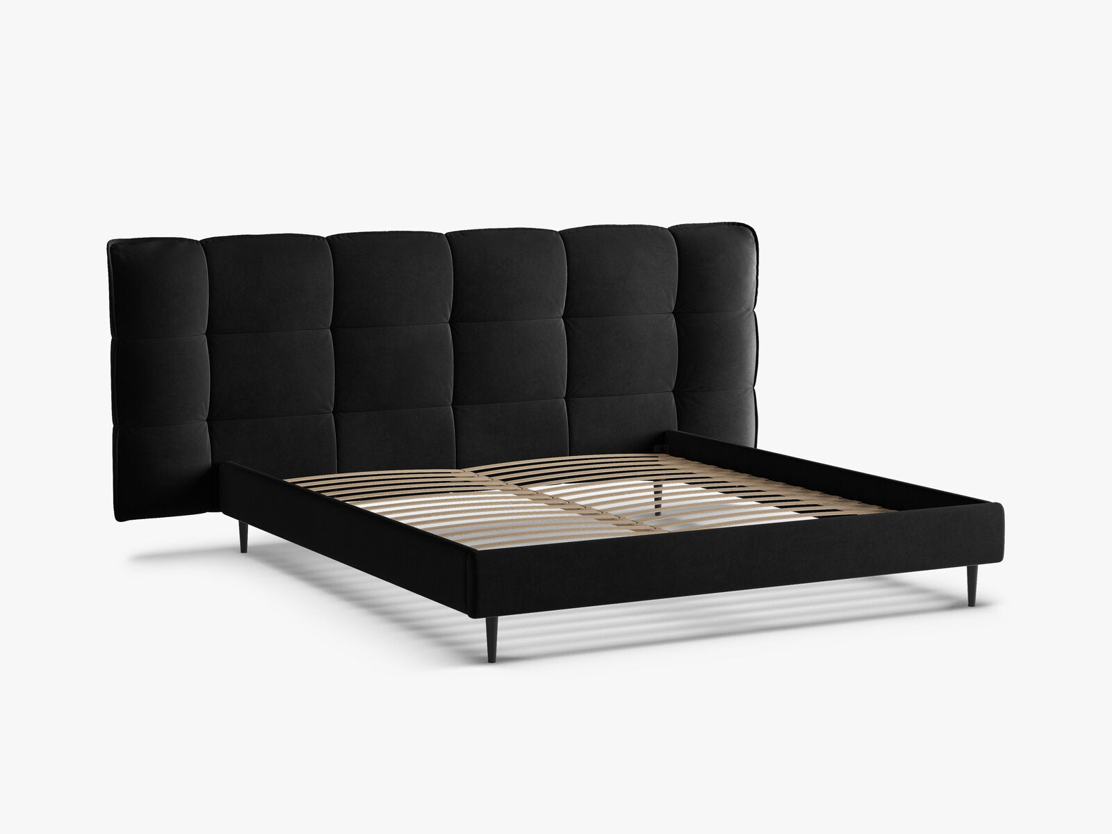 Micadoni Stauraumbett mit Kopfteil Eric with legs Samt Casino Schwarz 140x200