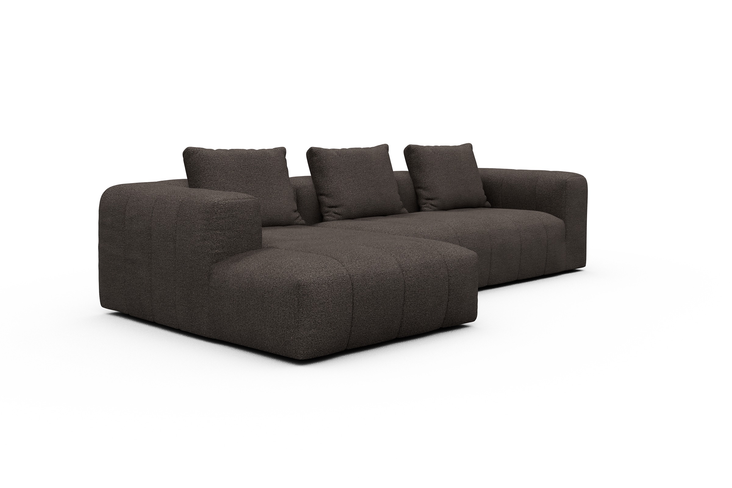 Ecksofa Hugo 2,5-Sitzer Armlehne rechts mit Chaiselongue Boucle-Taupe