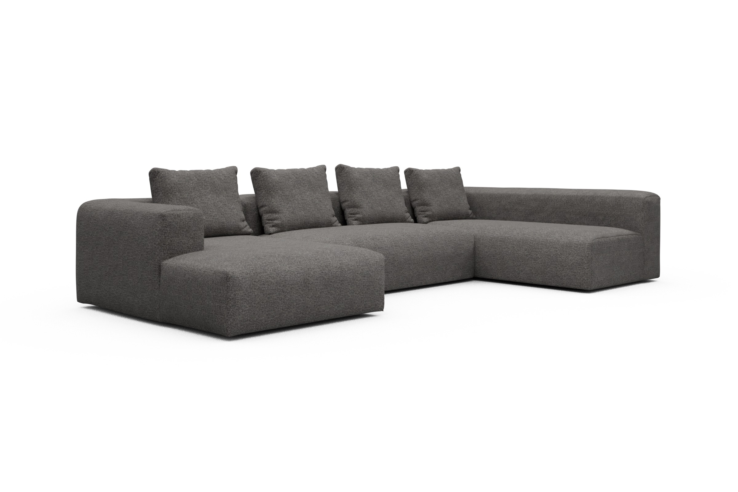 Wohnlandschaft Fred Chaiselongue links mit 2-Sitzer und lange Armlehne rechts Carreno-Salt-and-Pepper