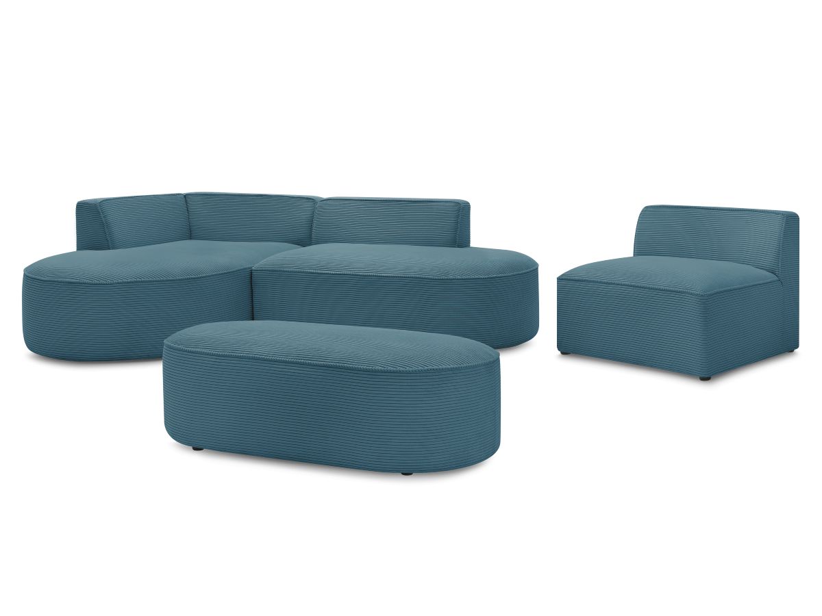 Bobochic Rousseau Ecksofa mit Sofamodul und Pouf Cordsamt Dunkelblau Ecke links