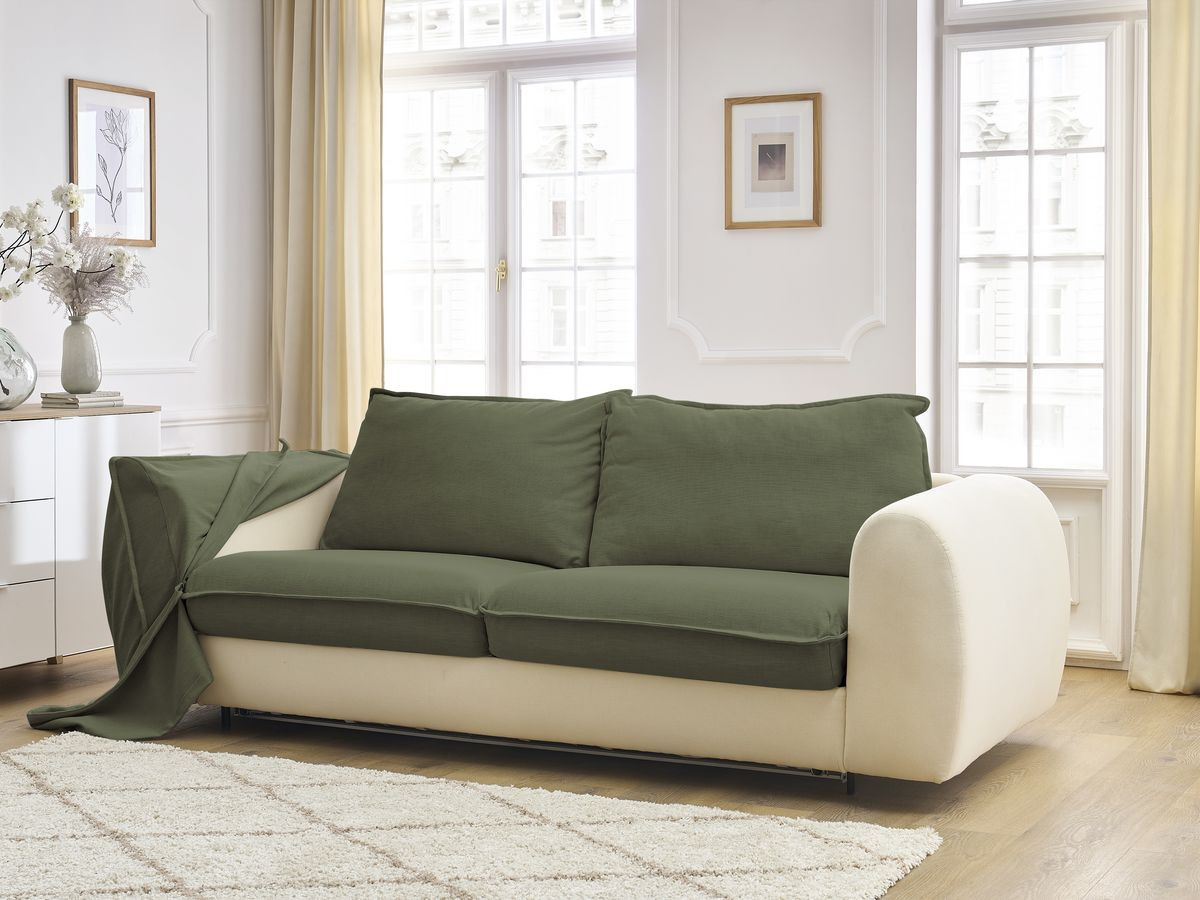 Bobochic Archimede Schlafsofa 3-Sitzer Stoff Grün, Liegefläche 160 × 194 cm