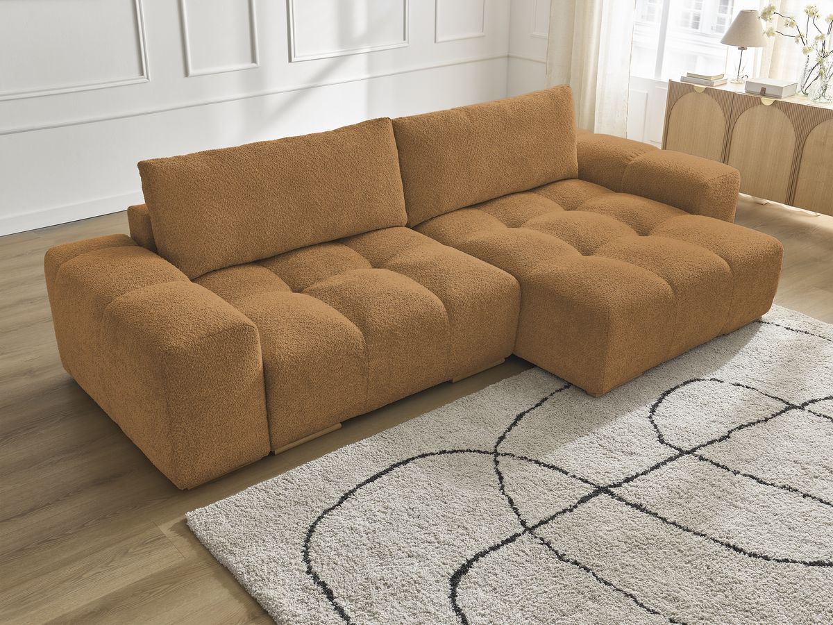 Bobochic Anakin Ecksofa, 2 Kissen Bouclé-Stoff Gelb