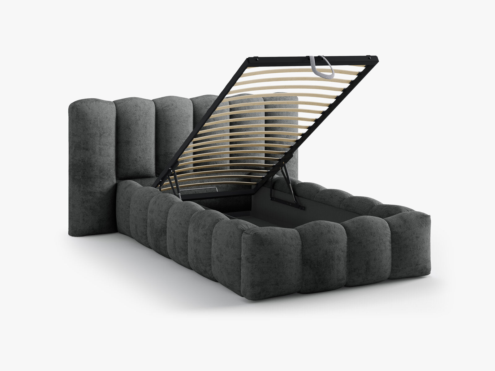 Micadoni Stauraumbett mit Kopfteil Lupine Chenille Perfect Harmony Dunkelgrau 90x200