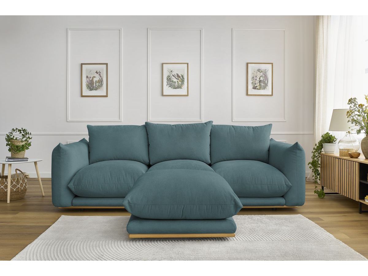 Bobochic Ernest Sofa 4-Sitzer mit Pouf Stoff Dunkelblau