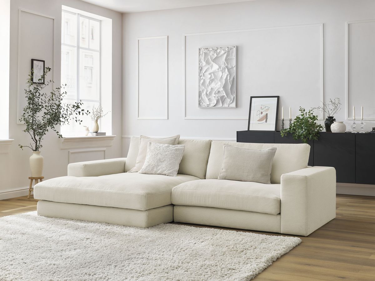 Bobochic Leonard Ecksofa 234 × 159 cm Cordsamt Beige Ecke links