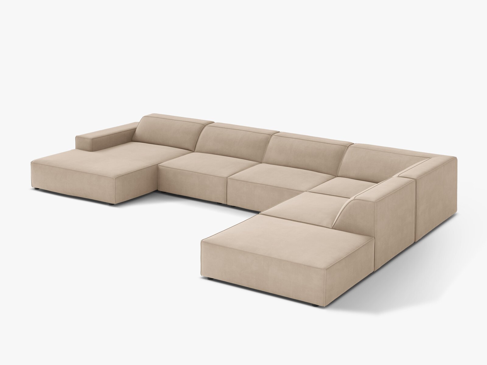 Micadoni Panorama-Ecksofa Jodie 7-Sitzer Samt Venus Beige Rechts