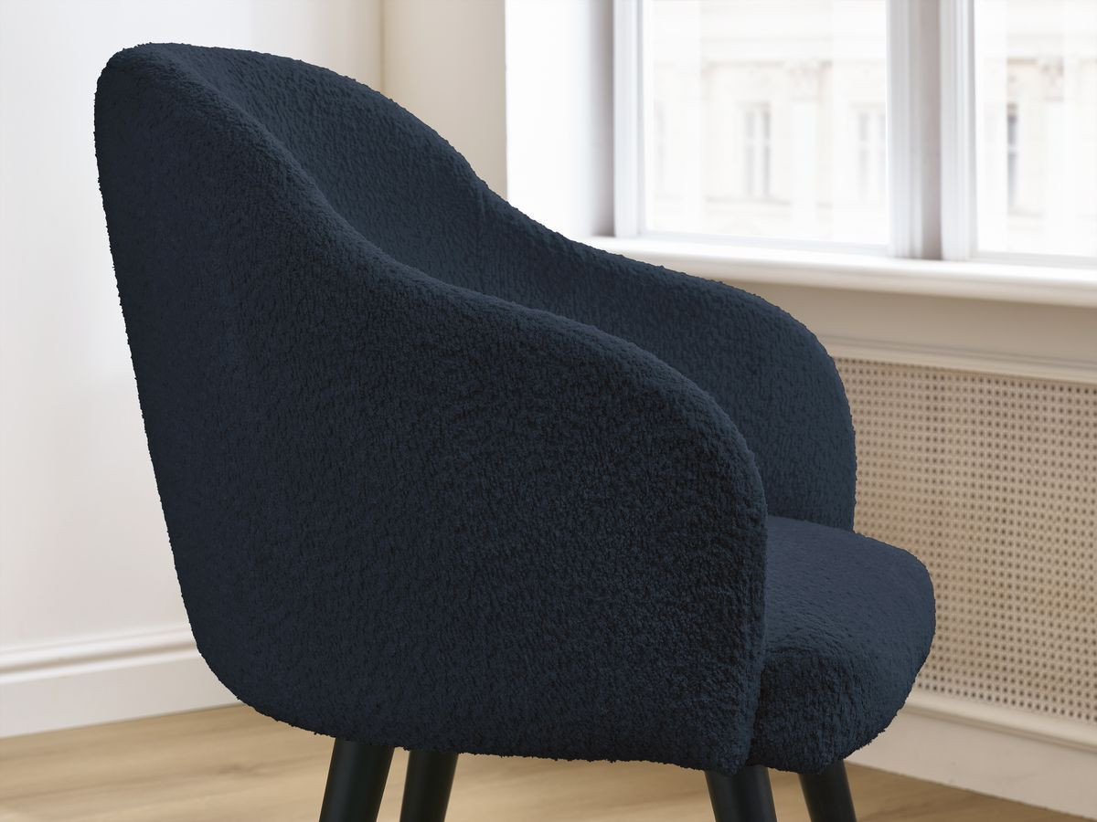 Bobochic Sophie Esszimmerstuhl 4er-Set mit skandinavischen Beinen, schwarz Bouclé-Stoff Dunkelblau