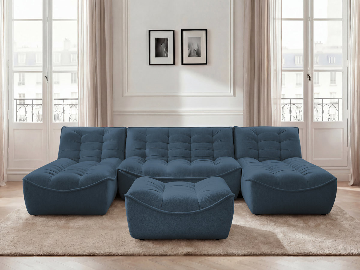Bobochic Serena Wohnlandschaft mit Pouf Melange-Stoff Blau