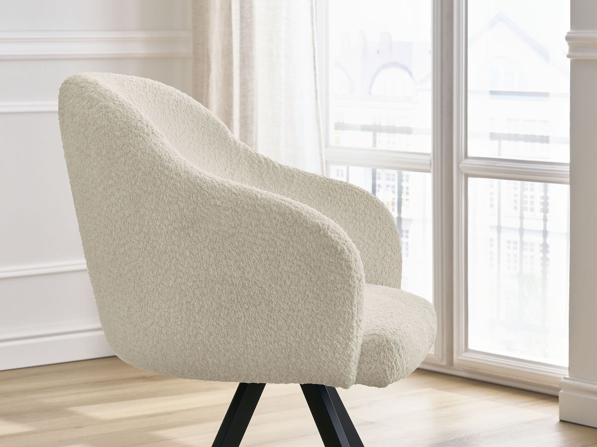 Bobochic Sophie Esszimmerstuhl mit Sternfuß Bouclé-Stoff Beige