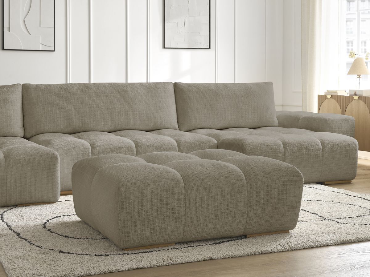 Bobochic Anakin Wohnlandschaft mit Pouf, Liegefläche 137 × 382 cm, 3 Kissen Strukturstoff Taupe