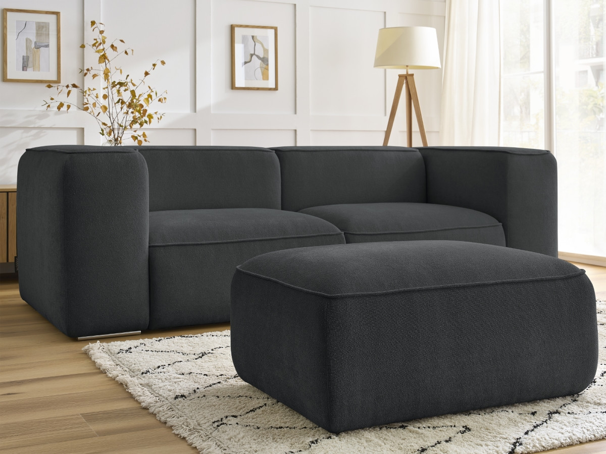 Bobochic Zephyr Sofa 3-Sitzer mit Pouf Strukturstoff Dunkelgrau