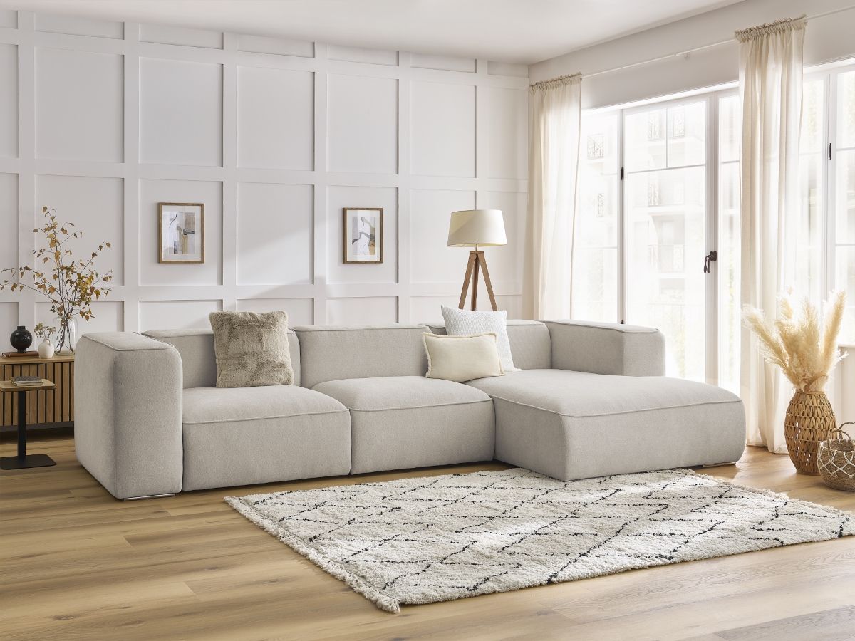 Bobochic Zephyr Ecksofa 349 × 165 cm Strukturstoff Beige Ecke rechts