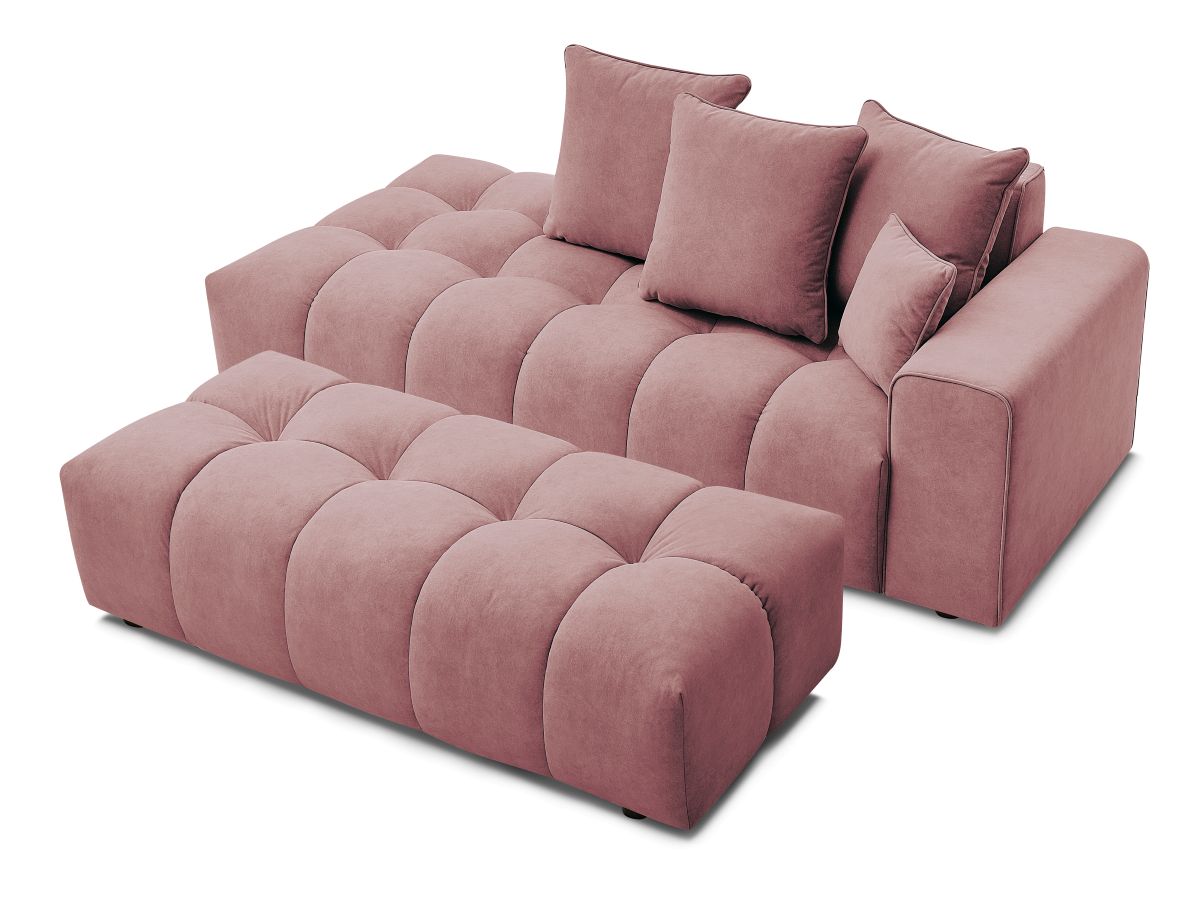 Bobochic Mont-blanc Sofa 5-Sitzer mit Pouf Samt Rosa Armlehne rechts