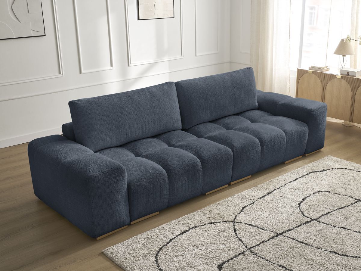 Bobochic Anakin Sofa 3-Sitzer, 2 Kissen Strukturstoff Dunkelblau