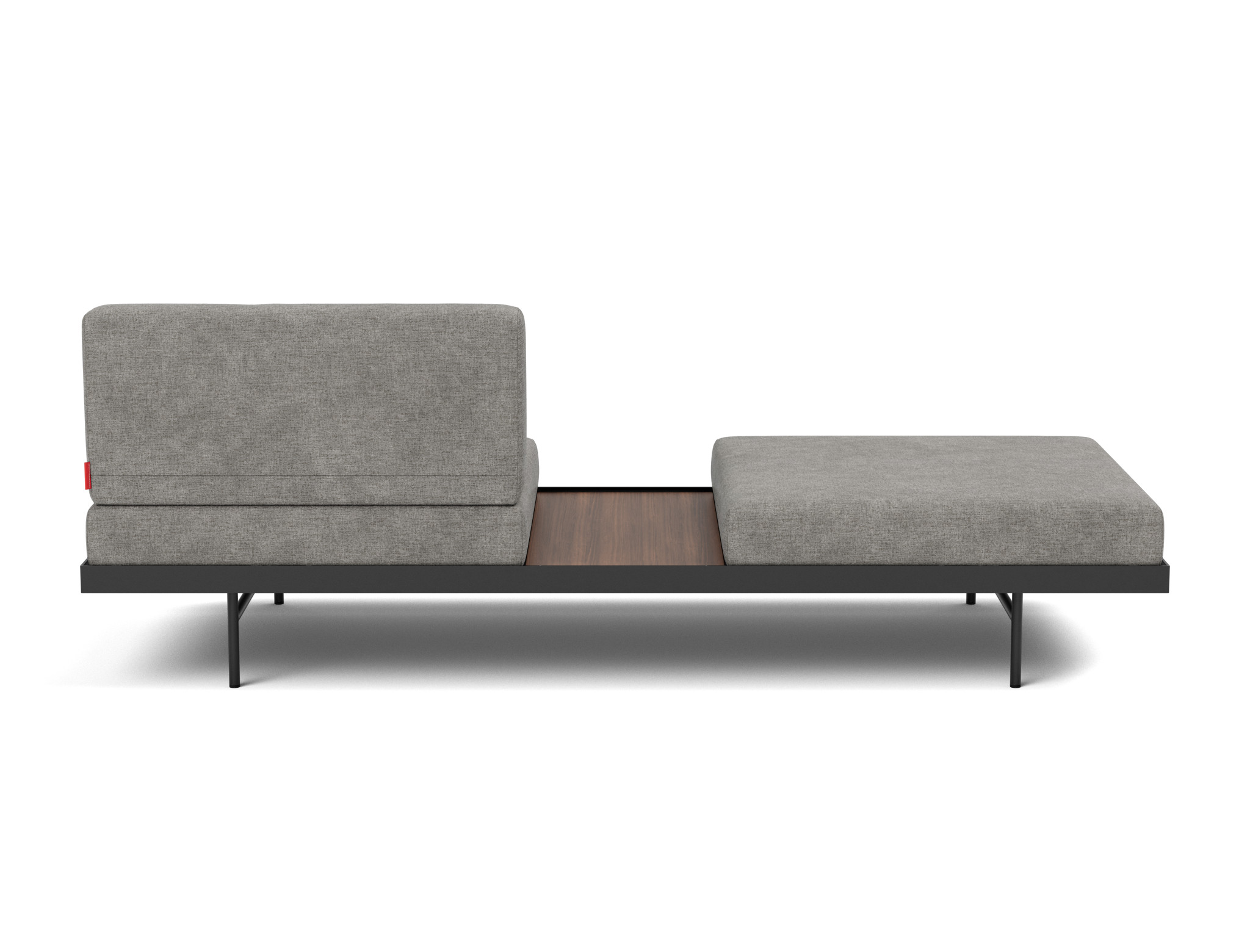Tagesbett Puri Flachgewebe Avella 282-Warm-Grey Beine mit Nussbaumtisch