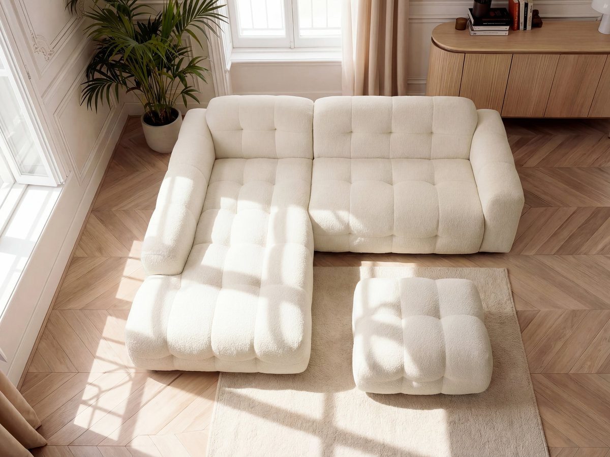 Bobochic Laura Ecksofa mit kleinem Pouf Melange-Stoff Beige Ecke links
