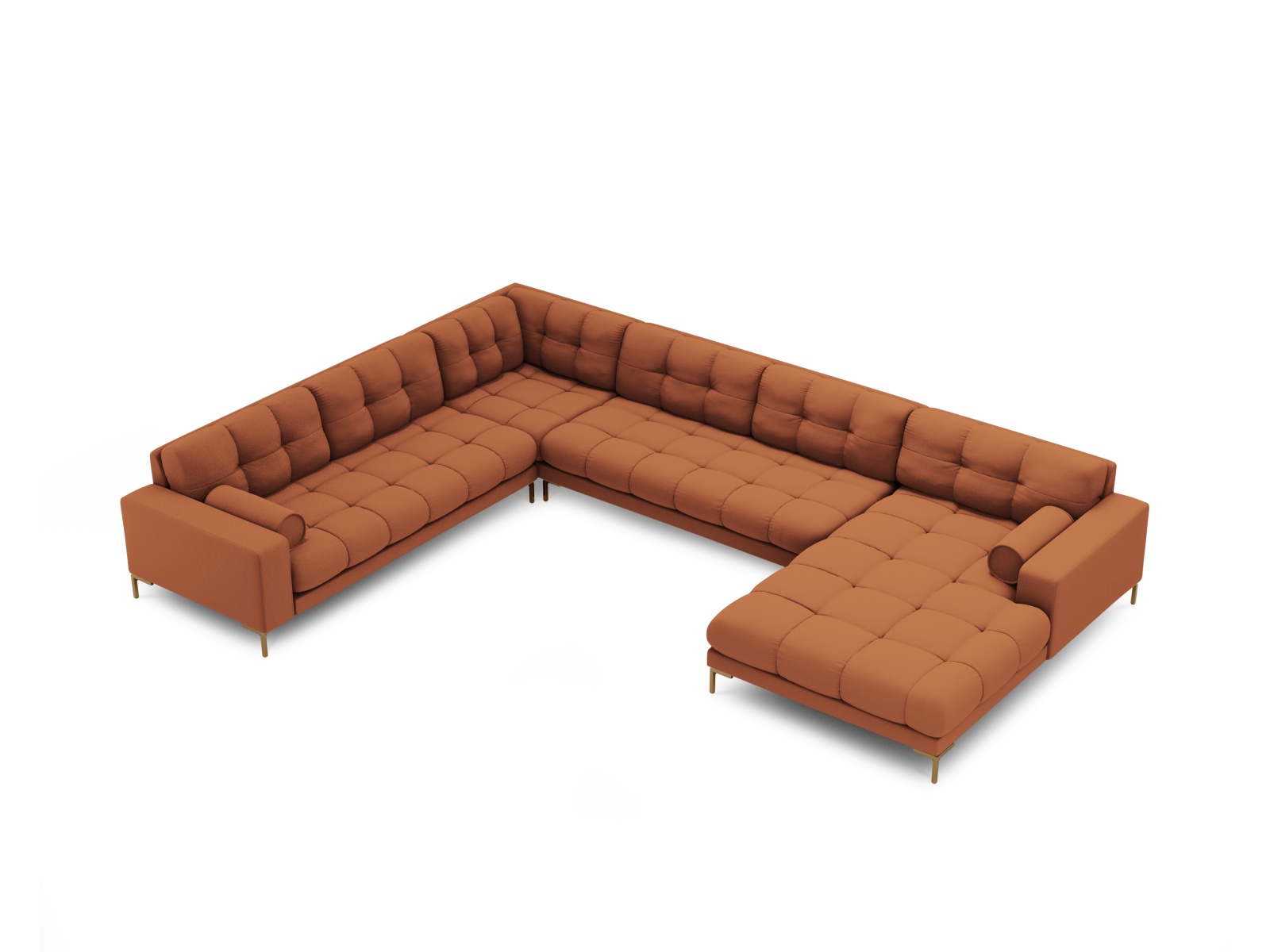 Cosmopolitan Design Panoramasofa Bali 7-Sitzer 327 cm Strukturierter Stoff Neve Ziegel Links Beine Gold