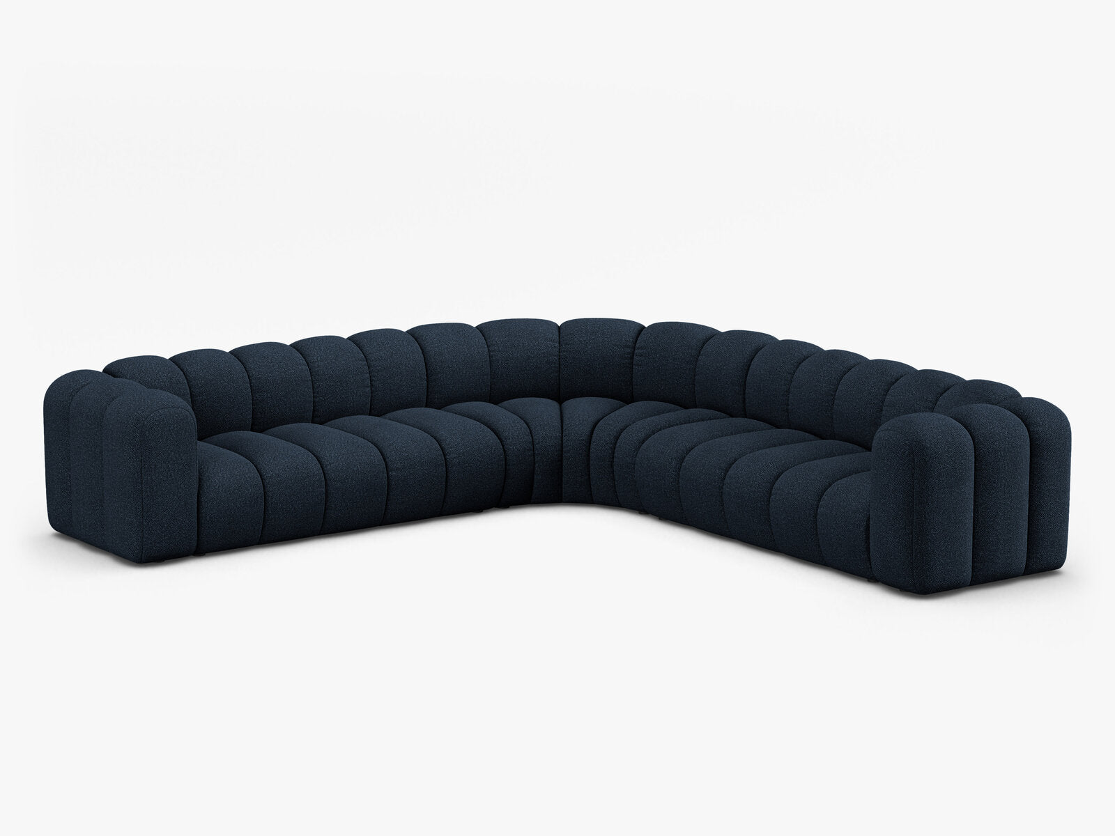 Micadoni symmetrisches Ecksofa Lupine 5-Sitzer  Boucle Baloo Dunkelblau