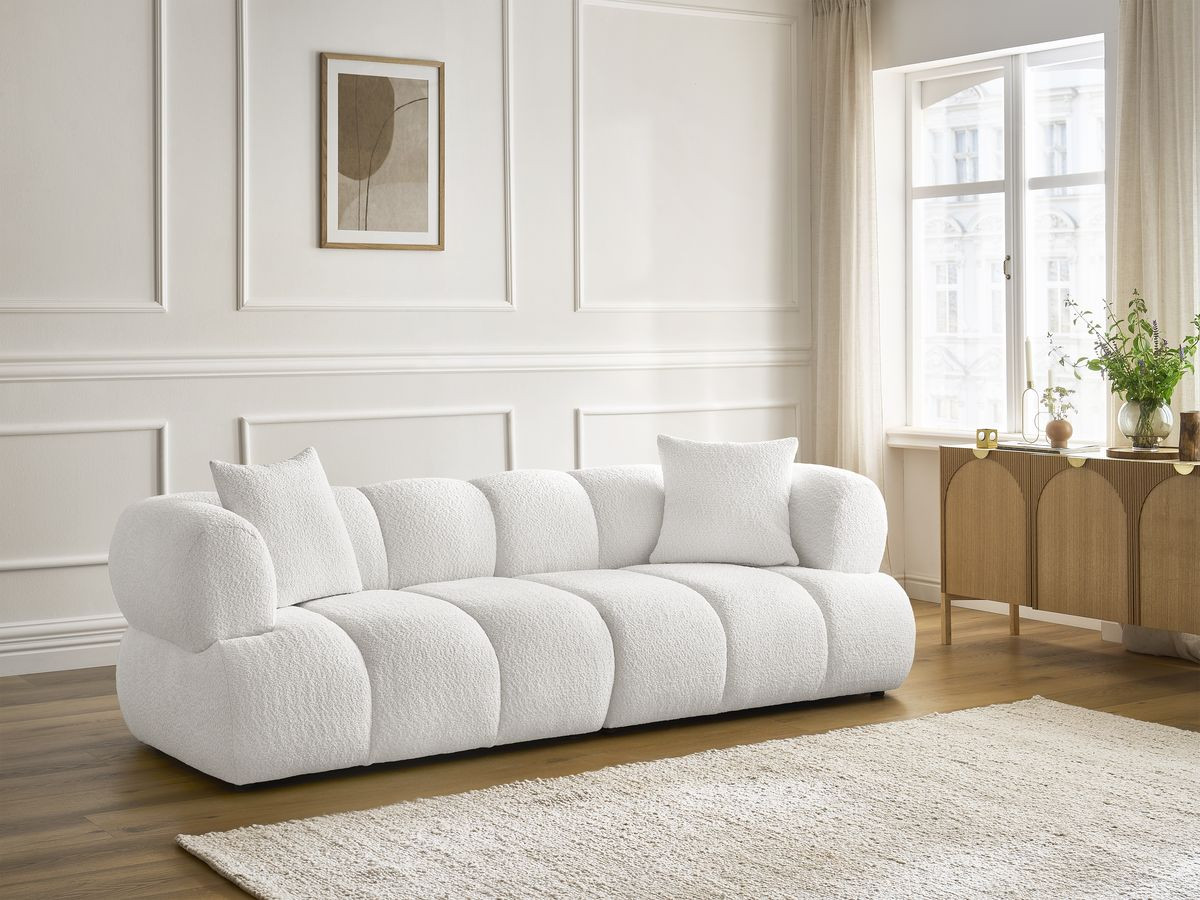 Bobochic Pamira Sofa 3-Sitzer Bouclé-Stoff Weiß