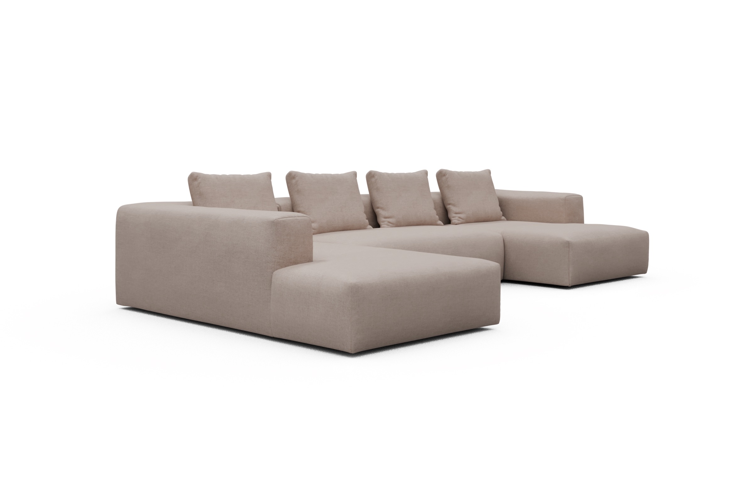 Wohnlandschaft Fred Relax-Ecke links mit 2-Sitzer und Chaiselongue rechts Strukturierter Stoff Weda 300-Weda-Sand