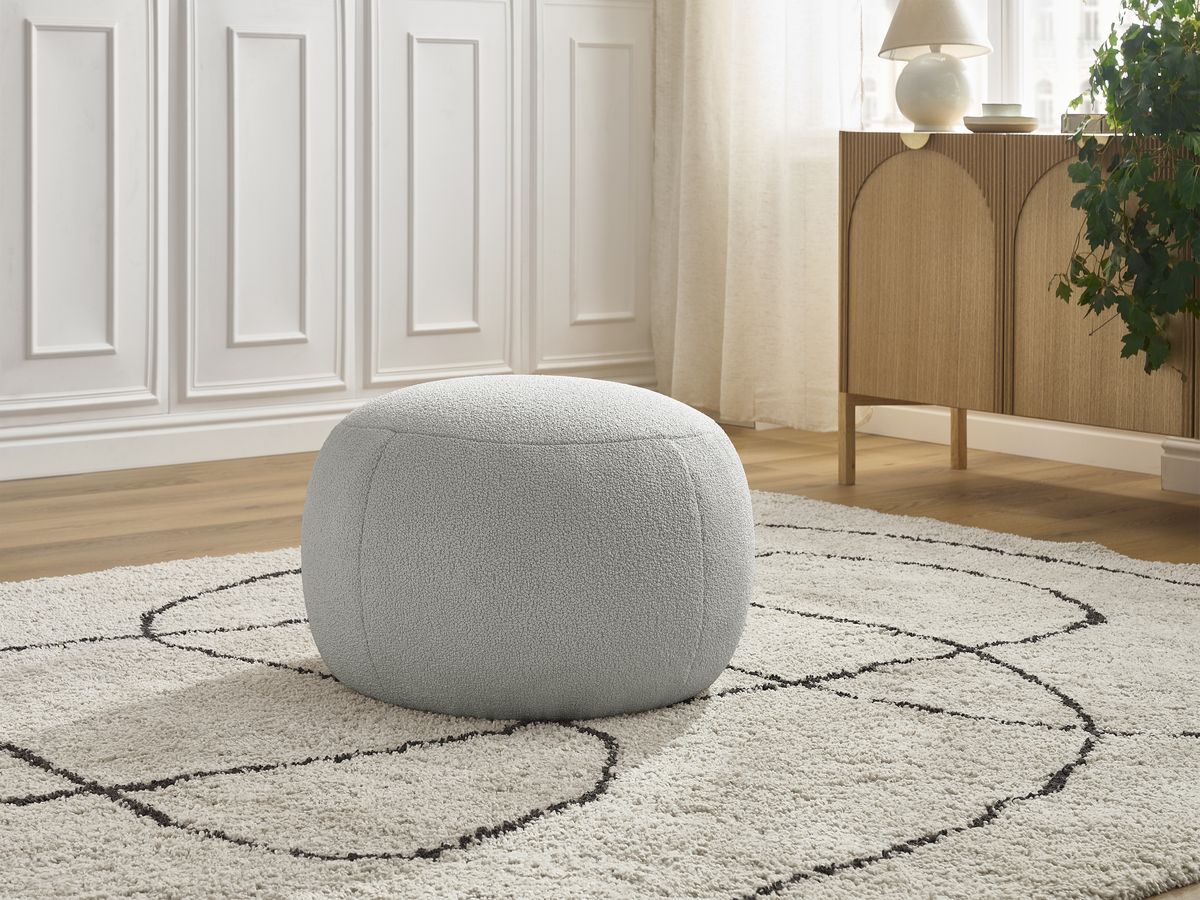 Bobochic Hayden Pouf, rund Bouclé-Stoff Hellgrau, 60 cm