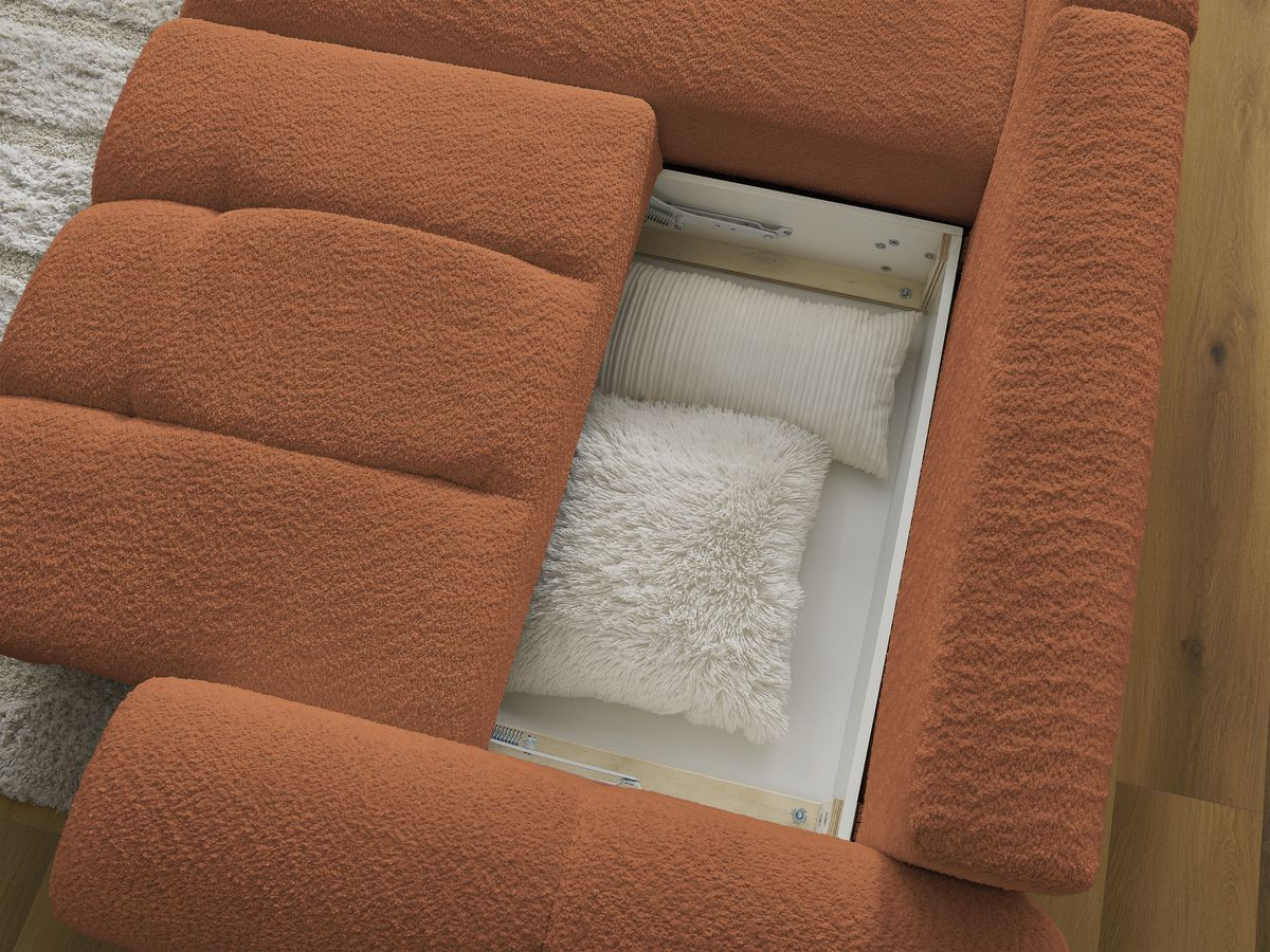 Bobochic Roxelane Ecksofa mit Schlaffunktion und Bettkasten 258 × 150 cm Bouclé-Stoff Orange Ecke links