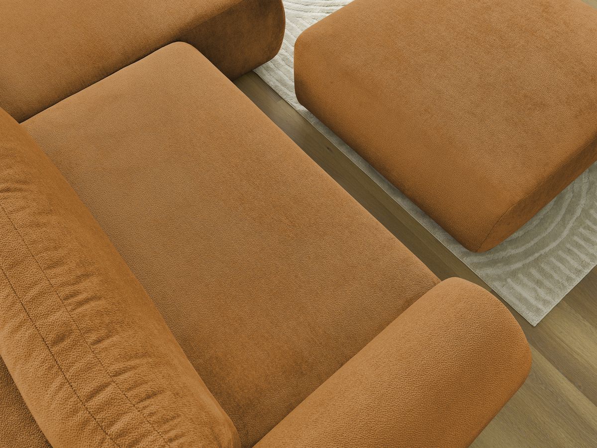 Bobochic Lucien Ecksofa mit Schlaffunktion und Bettkasten und Pouf 314 × 167 cm Stoff Gelb Ecke rechts