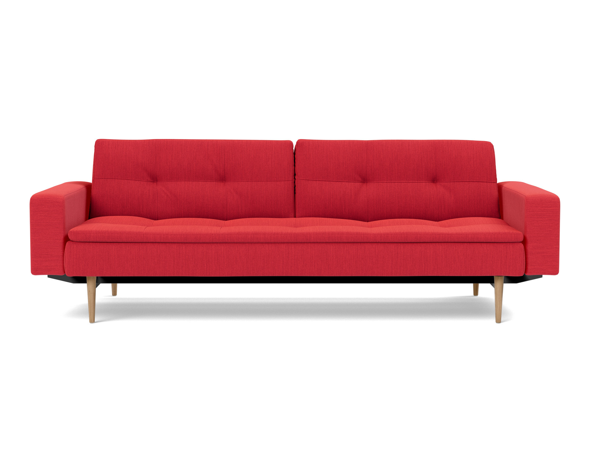 Schlafsofa Dublexo mit Armlehnen Flachgewebe Elegance 511-Red Beine Styletto Eiche hell