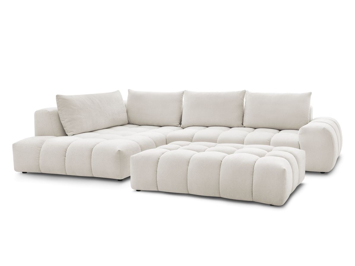 Bobochic Everest Ecksofa mit Schlaffunktion und Pouf, 4 Kissen Strukturstoff Weiß Ecke links