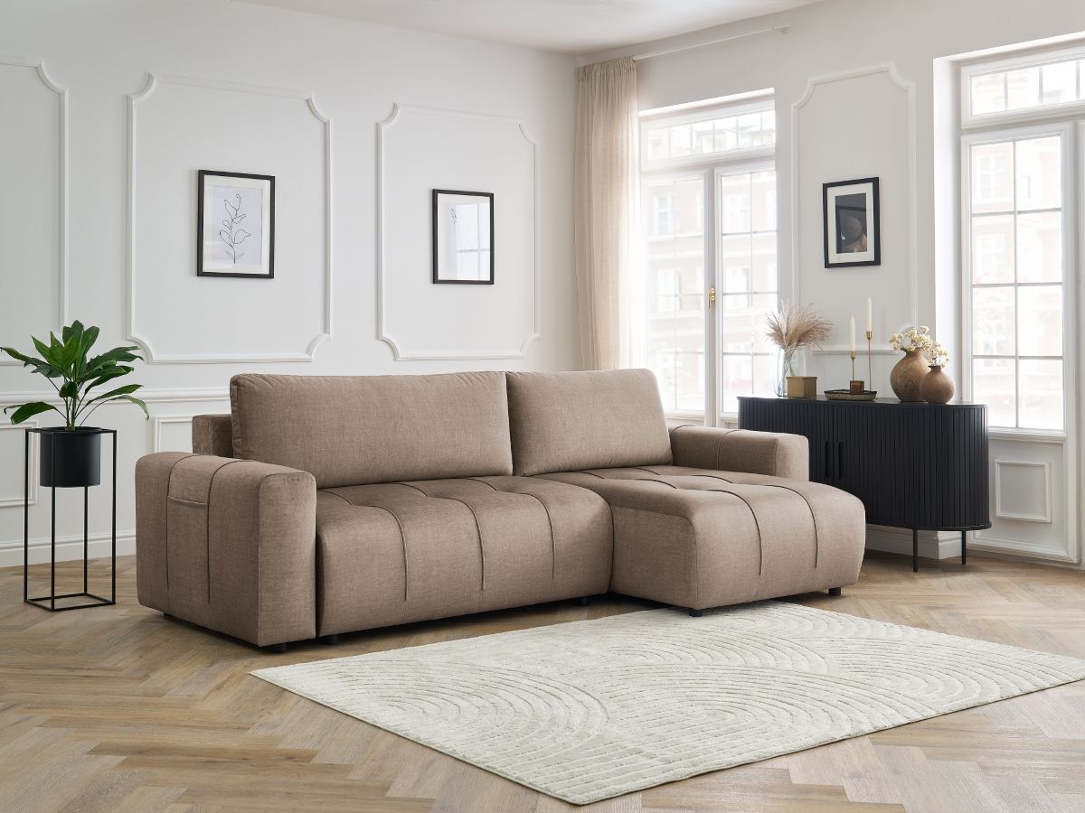 Bobochic Arsene Ecksofa mit Schlaffunktion und Bettkasten 288 × 148 cm Samt Taupe