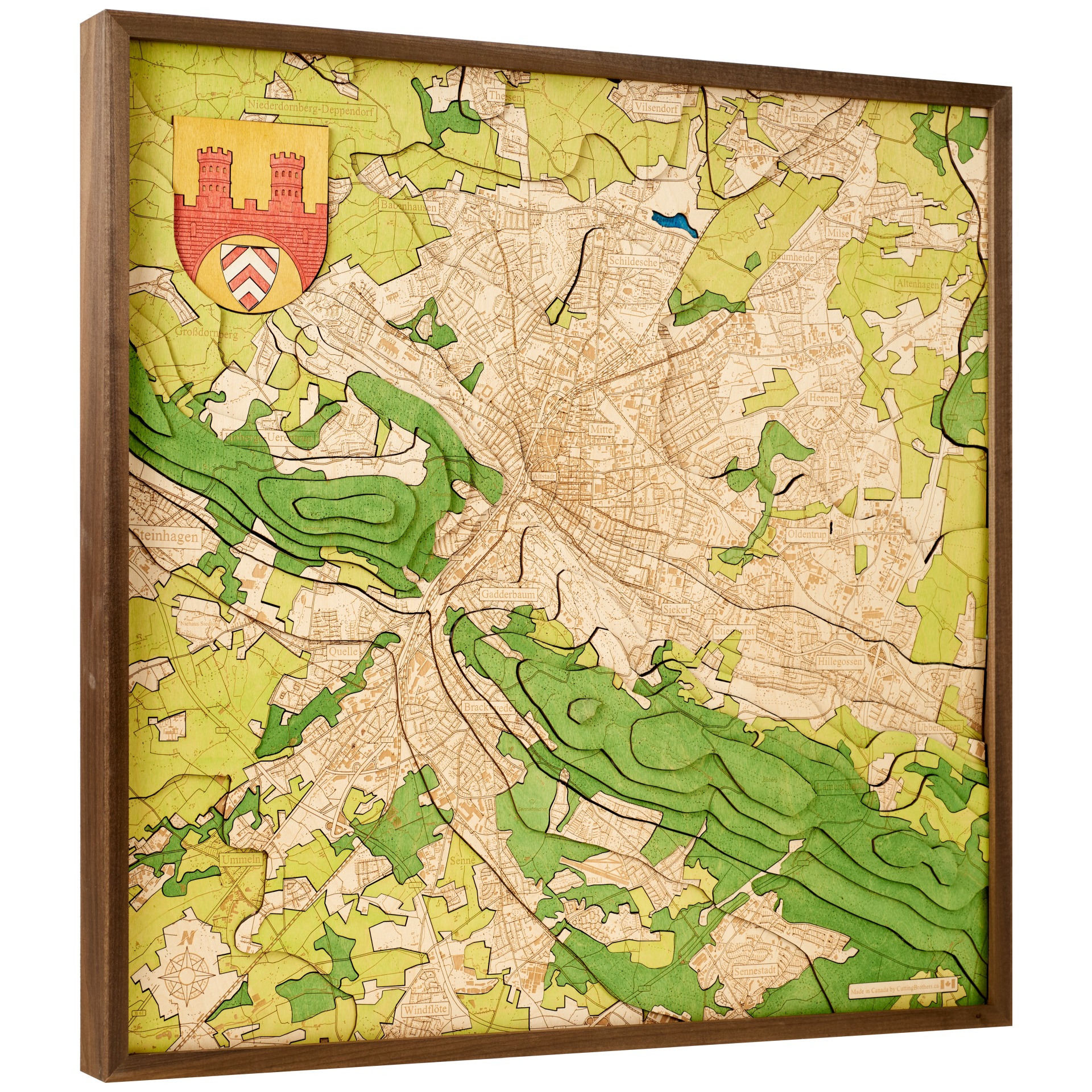 Cutting Brothers 3D Holz-Wandkarte Bielefeld 81x61 cm