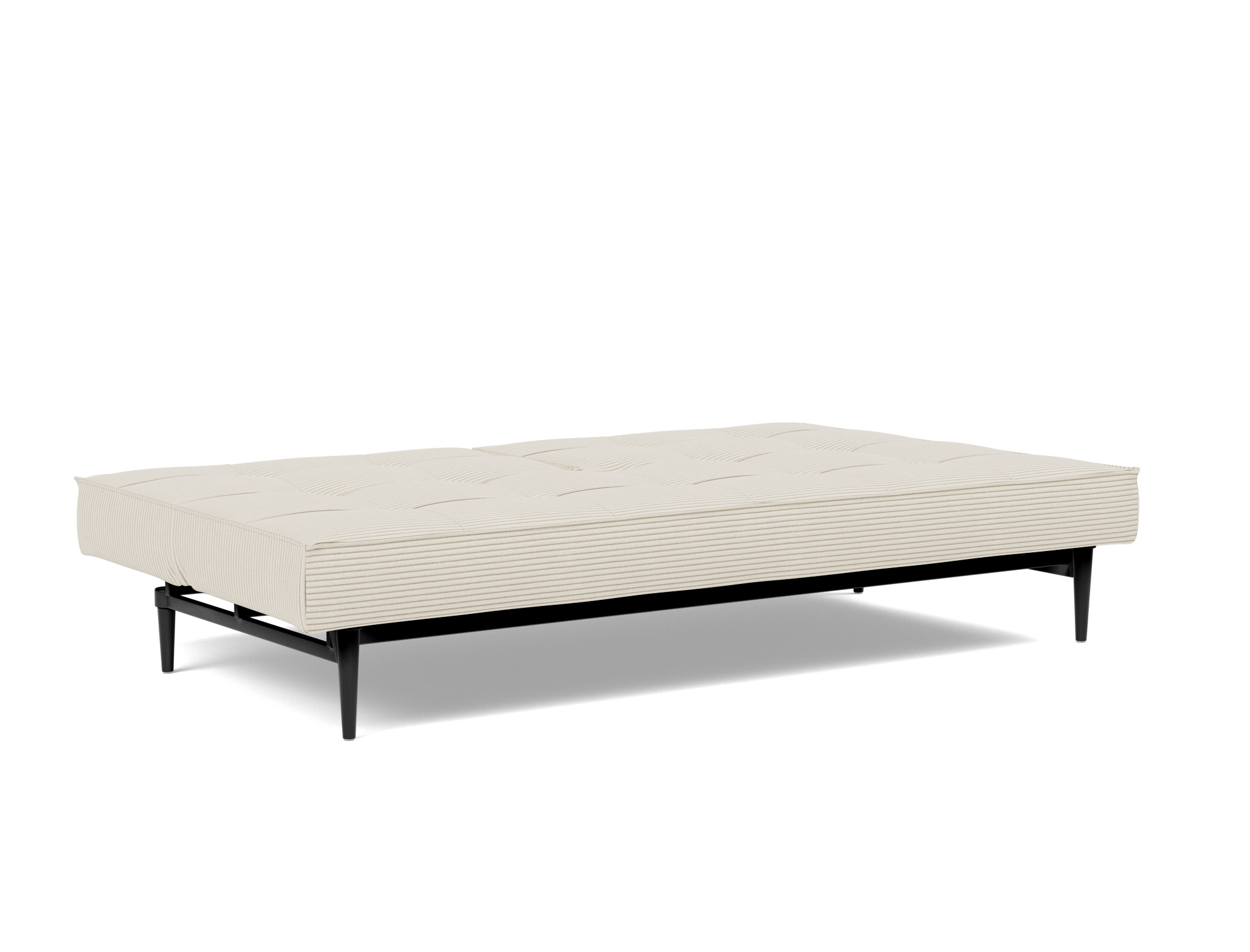 Schlafsofa Splitback Kord Corduroy 594-Ivory Beine Styletto Eiche schwarz