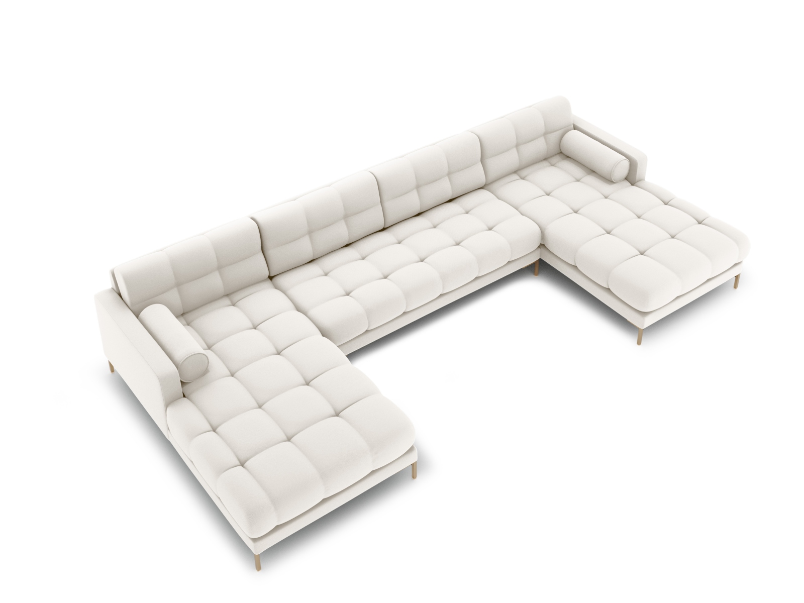 Cosmopolitan Design Panoramasofa Bali 7-Sitzer 383 cm Strukturierter Stoff Neve Helles Beige Beine Gold