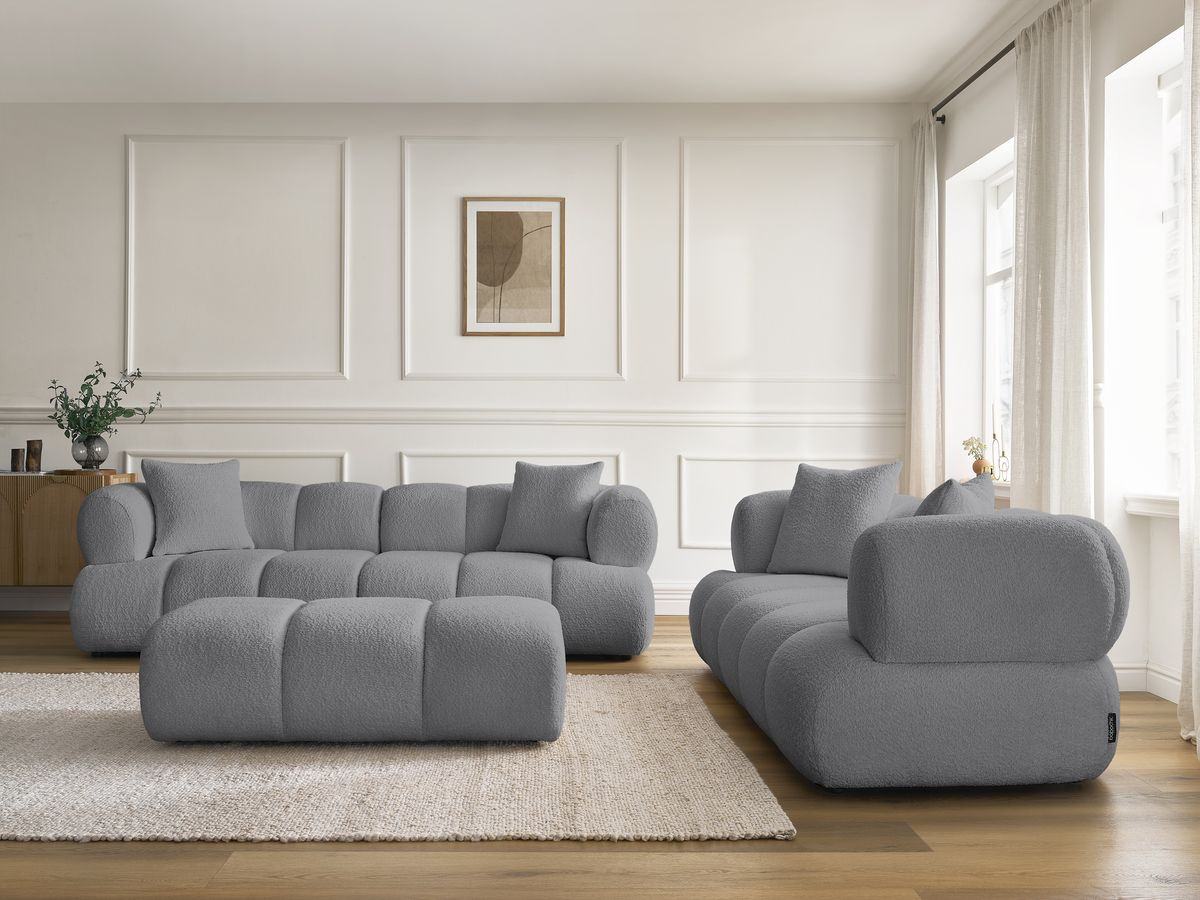 Bobochic Pamira Sofa 5-Sitzer mit Pouf Bouclé-Stoff Dunkelgrau