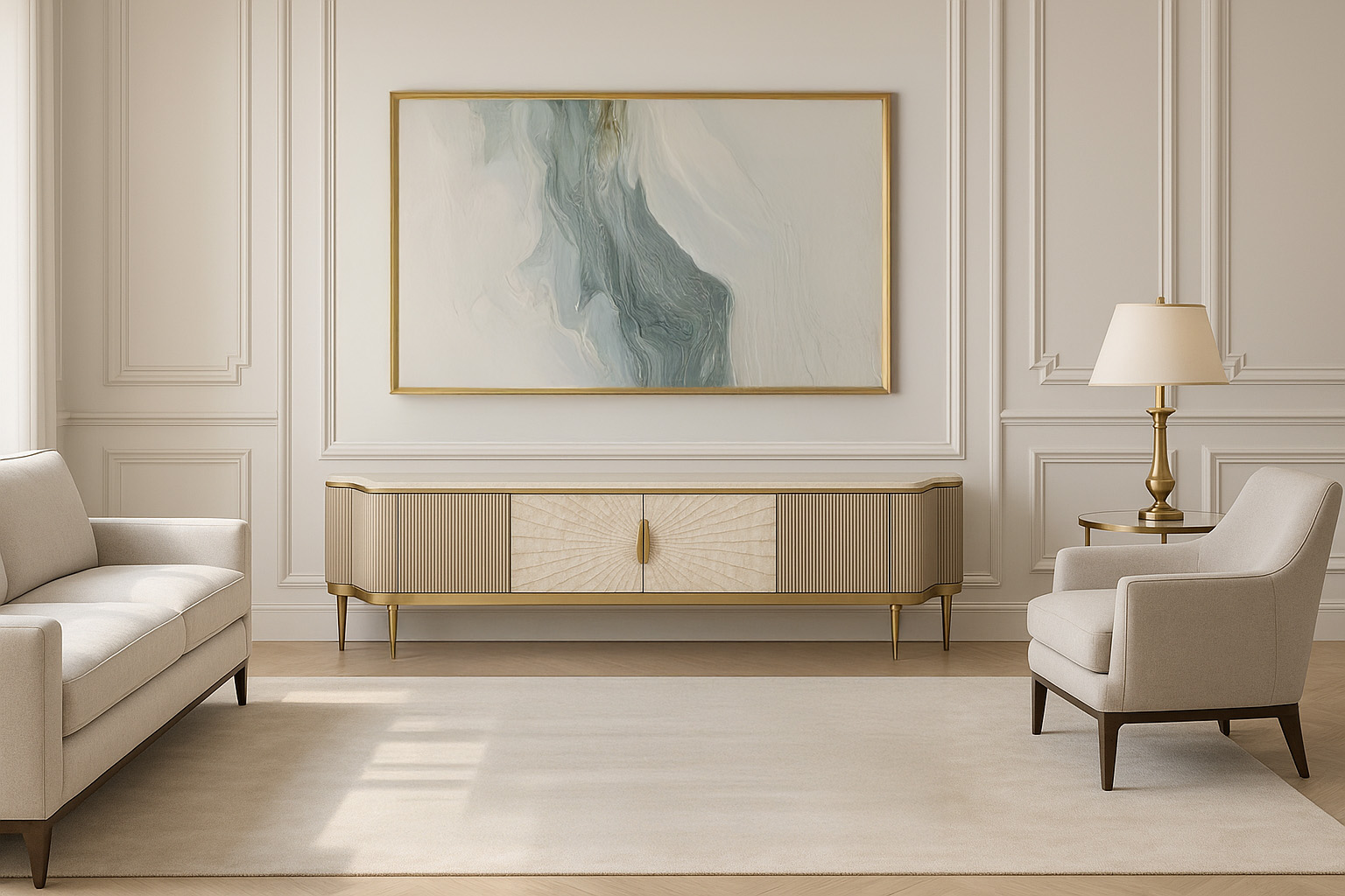 Livin Hill TV-Kommode Stilig 200 × 40 × 52 cm Champagnergold, Platte Weiß