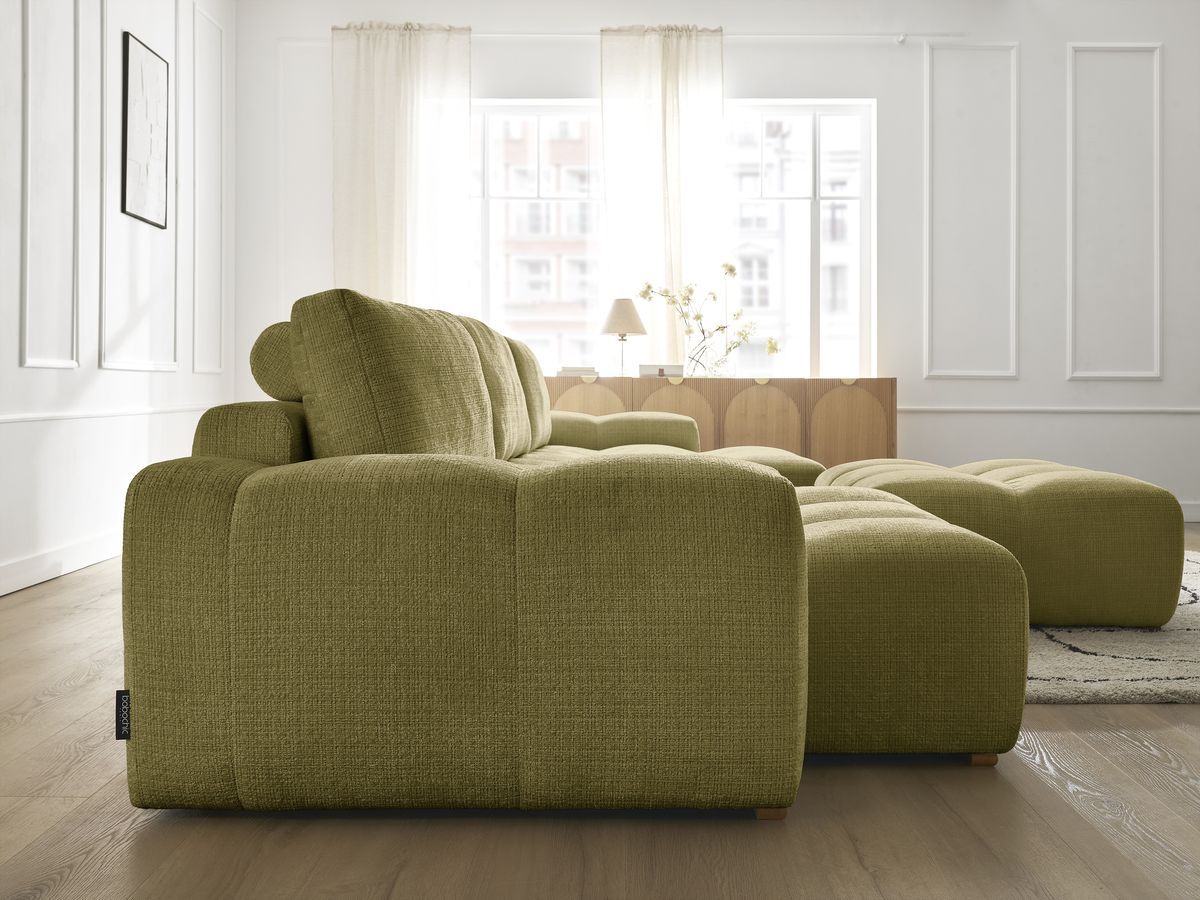Bobochic Anakin Wohnlandschaft mit Pouf, 3 Kissen Strukturstoff Grün