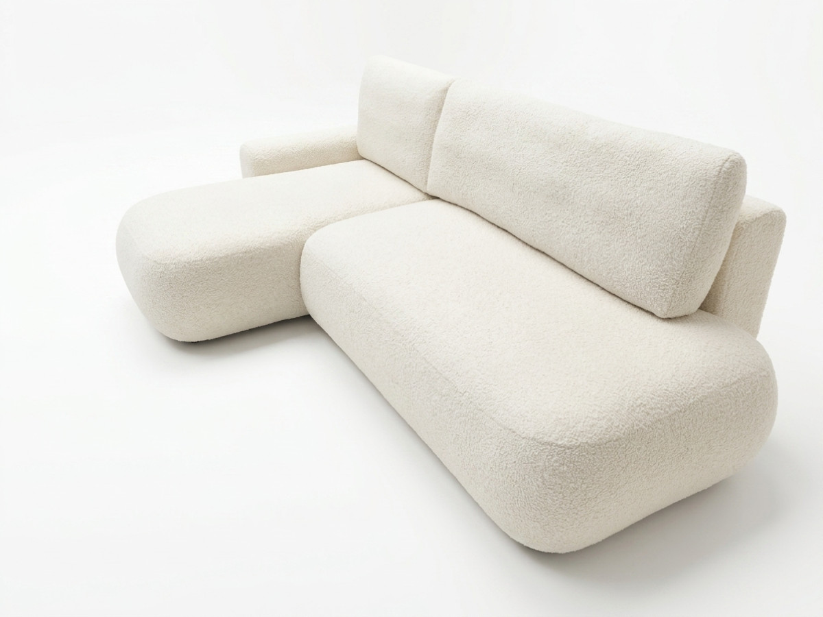 Bobochic Tango Ecksofa mit Schlaffunktion und Bettkasten Bouclé-Stoff Beige Ecke links