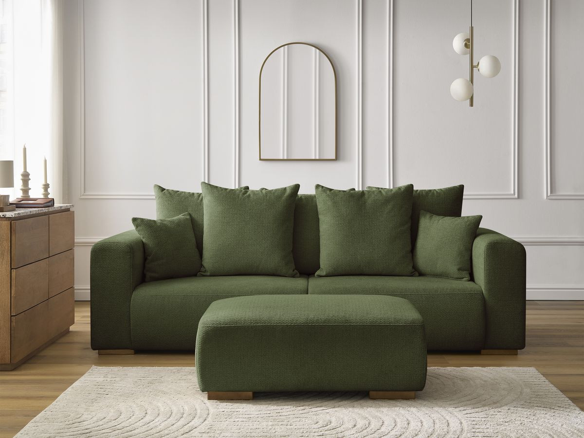 Bobochic Sidonie Sofa 4-Sitzer mit Pouf Melange-Stoff Grün