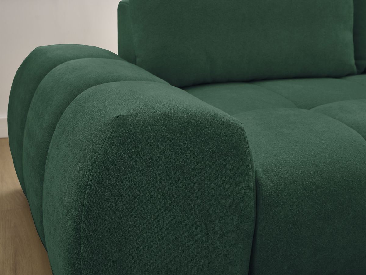 Bobochic Everest Ecksofa mit Schlaffunktion und Bettkasten 318 × 180 cm, 3 Kissen Strukturstoff Grün Ecke rechts