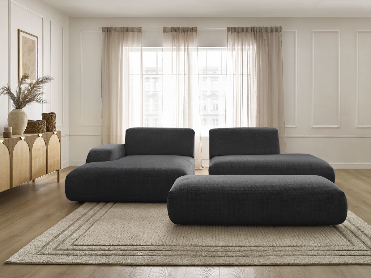 Bobochic Sirius Ecksofa mit Pouf 300 × 170 cm Strukturstoff Schwarz Ecke links