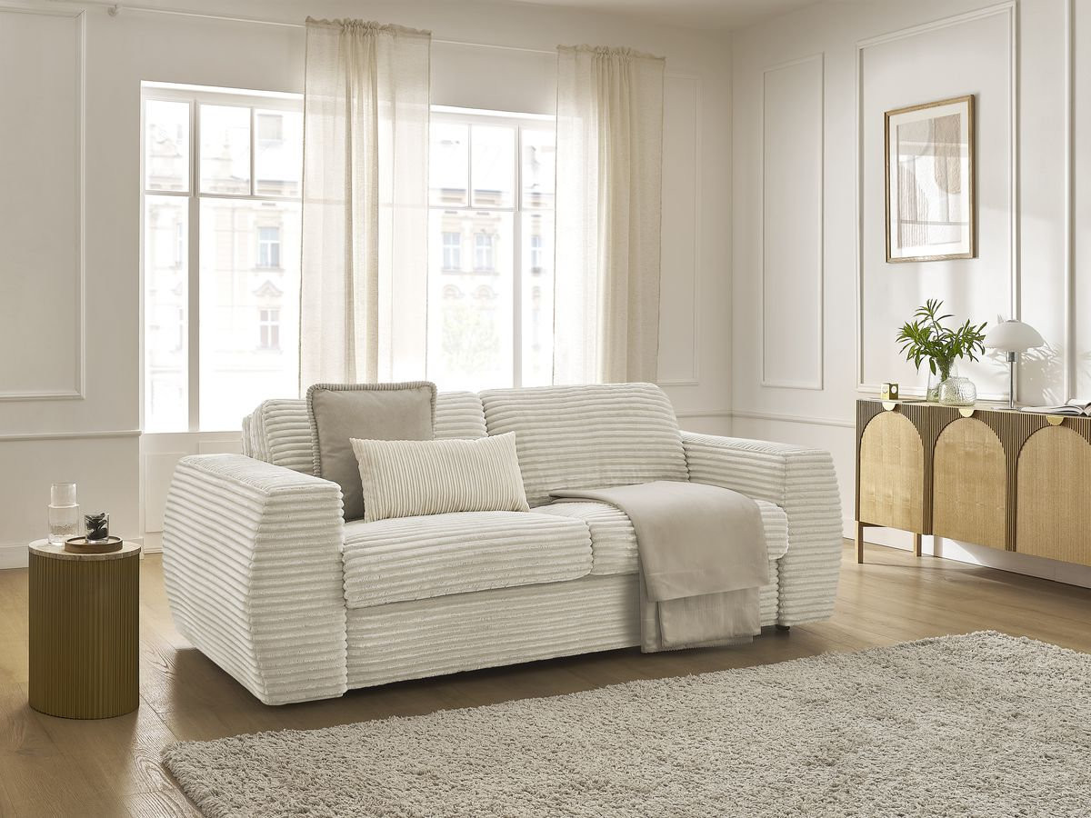 Bobochic Hugo Schlafsofa 3-Sitzer Cordsamt Beige, Liegefläche 140 × 190 cm