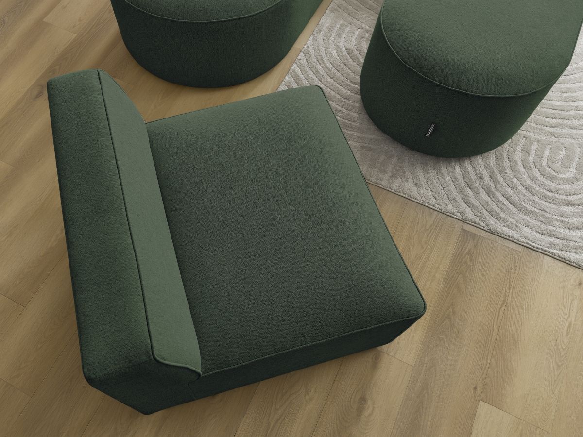 Bobochic Rousseau Ecksofa mit Sofamodul und Pouf Melange-Stoff Grün Ecke rechts