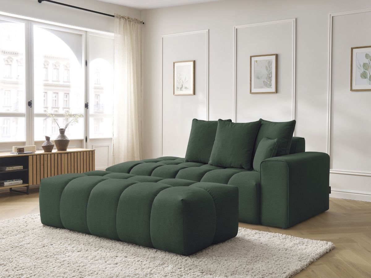 Bobochic Mont-blanc Sofa 5-Sitzer mit Pouf Melange-Stoff Grün Armlehne rechts