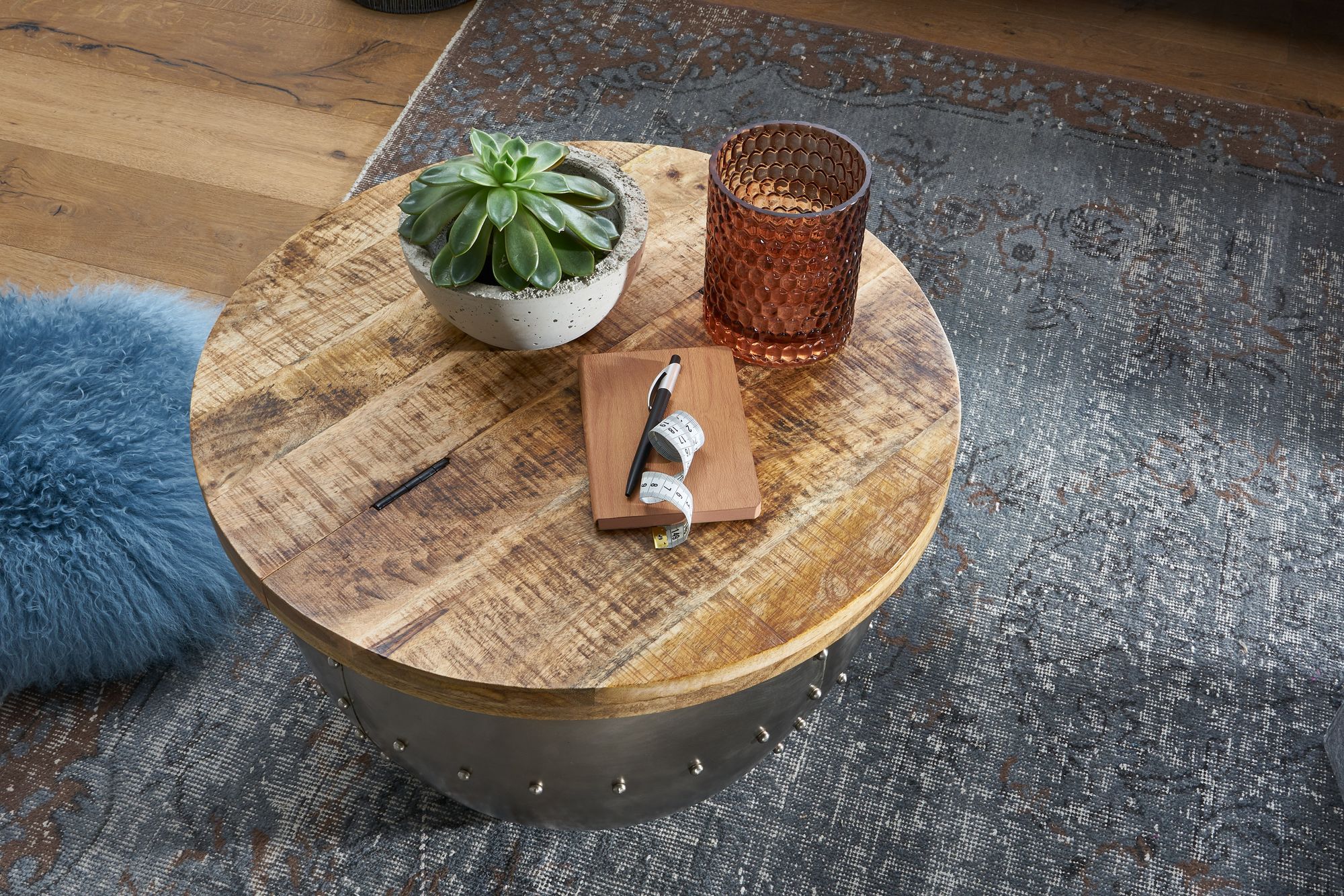 Couchtisch Rituvik Mango Massivholz Silber Ø 60 cm